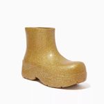 Bottega Veneta Puddle Glitter Monobloc Chelsea Rubber Boots Gold Sz 39 EU/9 US Photo 2