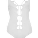 NWT Monica Hansen Beachwear Lace Up Halter Swimsuit One Piece White Small Cutout Photo 3