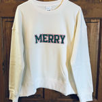 White 'Merry' Women's Christmas festival holiday cozy Sweater Size large Photo 0