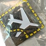 Vintage Square Airplane Pin Label Tie Hat White plane Yellow dotted Line NEW Photo 0