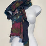 Saachi Hand Dyed Silk Wool Scarf Boho Textured Artsy Unique Colorful Blue Photo 0