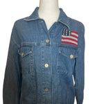 Denim & Co Womens Denim Jean Jacket Blue 100% Cotton USA Flag Embroidery Medium Photo 1