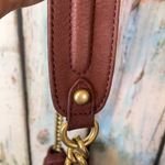 La Victoire Burgundy Leather & Fabric Purse with Chain Strap Red Photo 9