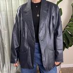 Dark navy leather blazer with a vintage vibe and gorgeous details Blue Size XXL Photo 0