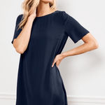 Eileen Fisher  Washable Silk Seam Panel Detail Mini Dress Navy Blue Size L Photo 0