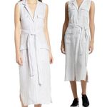James Perse Standard Linen Shirtdress Sleeveless Striped Midi Belted Gray 0 XS Photo 0