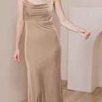Revelry Skye Velvet Champagne Cowl Neck Maxi Dress Size 2 Gold Photo 0