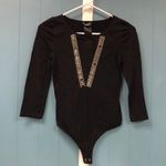 Bebe  Stretchy LS Bodysuit Black Gold silver studs Size M/L Stretch‎ Photo 0