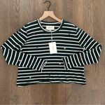 The Great NWT The Long Sleeve Crop Tee Emerald Stripe w/ Multi Folk Embroidery Photo 0