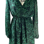 Vintage Love Crazy Green Black Print Mini Dress Women's L‎ Sheet Long Sleeve Size L Photo 0