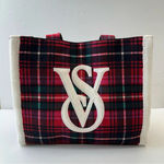 Victoria's Secret NWT Holiday Christmas Plaid Fleece-Trim Tote Bag Photo 13