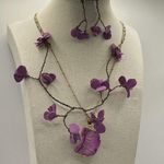 Vintage 3 Floral Wired Strand Purple Fuchsia Spacer Necklace W/ Paired N… Photo 1