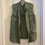 Caslon Olive Green Utility Vest Button Front Collar Pockets Made in India Size M Photo 6
