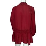 Loft  Shirt Womens Medium Red Babydoll‎ Balloon Sleeve Ruffle Bohemian Peasant Photo 2