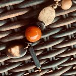 Butterscotch Bakelite beads , Wood & Bone long necklace,One of a kind handmade Brown Photo 9