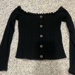 Aeropostale black faux button down off shoulder long sleeve cropped shirt S Photo 1
