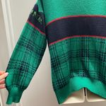 Vintage Preppy Green & Navy Plaid Knit Cardigan Photo 8