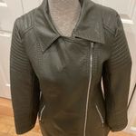 Love Token olive green vegan leather with faux fur removable collar moto jacket Size M Photo 4