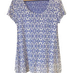 Fresh Produce  Blue and White Floral Ombré Short Sleeve Top Large Photo 0