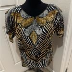 Jean for Joseph Le Bon Sequin beaded Black and Gold Women's Top size large Photo 0