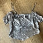 Free People  Silver Satin Off-the-Shoulder Top Photo 3