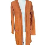 Tickled Teal  the Aubrey cardigan orange waffle texture, side length size large Photo 2