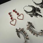 Dangle, Hoop, Ear Crawler Mix Pierced Earrings Lot Of 3 Silver Tone Rhinestone Photo 3