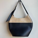 Anthropologie By  Black Raffia Mixed Media Bucket Tote Medium Shoulder Bag Photo 3