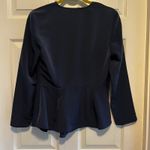 H by Halston Halston Long Sleeve Peplum Top Navy Blue Surplice V-Neck Career Blouse Minimal Photo 1