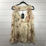 Chaser Tan Floral Cold Shoulder Cut Out Top Size Medium Photo 19