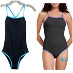 Beautikini Period Swimwear Racerback One Piece Bathing Suit Black Blue Size XS Photo 1