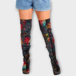 Madden Girl  Groupie Black Floral Velvet Over The Knee Platform Heel Boot Size 9 Photo 2