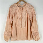 Ramy Brook Winnie Lace Panel Blouse Long Sleeve Tassel Tie Neck Ballet Pink Photo 0