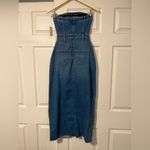 Pilcro  Anthropologie $158 The Madi Front Slit Denim Strapless Dress Western Y2K Photo 4