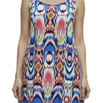 Peach Love California Peach Love Cream Ikat Colorful Sleeveless Keyhole Shift Dress MEDIUM Geometric Photo 0