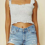 Blue Life  Zamar Tie Shoulder Smocked‎ Cropped Tank Top Ruffle Trim Size XS Photo 0