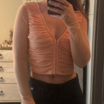 American Threads  Peach Ruched Mesh Crop Top Photo 0