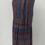 Vintage 70s Shirt Dress Midi Geometric Print Velvet Collar Fit & Flare Womens 10 Red Photo 3