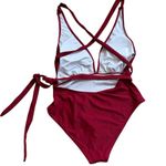 Cupshe NWT Red Swimsuit One Piece Plunge Backless Self Tie Racerback Large Photo 4