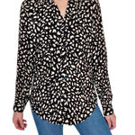 Tahari NWT Black Tan Abstract Satin Button Down Shirt Photo 0