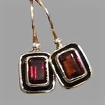 Vintage Emerald Cut Red Garnet Gemstone and Sterling Silver Drop Earrings Photo 11
