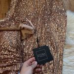 Mac Duggal IEENA FOR  Sequined Drop Shoulder Faux Wrap Gown In Copper Photo 4