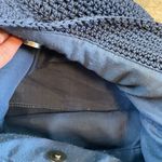 The Sak  Woven Crochet Bag Navy Blue With Braided Leather Handles Photo 5