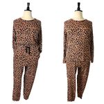 iRelax Pajama Set Jersey Knit Jogger Pant & Long Sleeve Top Leopard Women’s L/XL Brown Photo 13