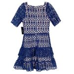 Lulus Navy Blue Crochet Overlay Ruffle Hem Dress Sz S Photo 4
