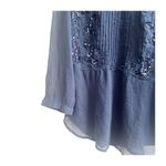 Maeve  Anthropologie Helene Sheer Peplum Blouse Sequin Detail Navy Size 6 Photo 3