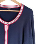 Talbots Textured Tipped Cotton Cardigan in Navy Blue Pearl Buttons Detail, 1X Photo 4