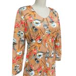 Vintage Floral Satin Boho Maxi Long Sleeve Dress Flowery Fall Dress Neutral Tan Size M Photo 6