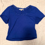 Antistar royal blue short sleeve crop top lace neckline  Photo 0