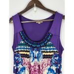 One World One World Maxi Dress M Purple Blue Boho Festival Tribal Floral Beaded Resort Photo 3